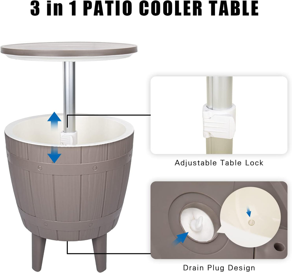 Vipush Outdoor Cooler Table, 10 Gal Adjustable Height Patio Bar Table | 3-in-1 Ice Cooler, Cocktail Table and Pool Deck Cool Bar for Party,Patio, Poolside and Backyard Garden Decor