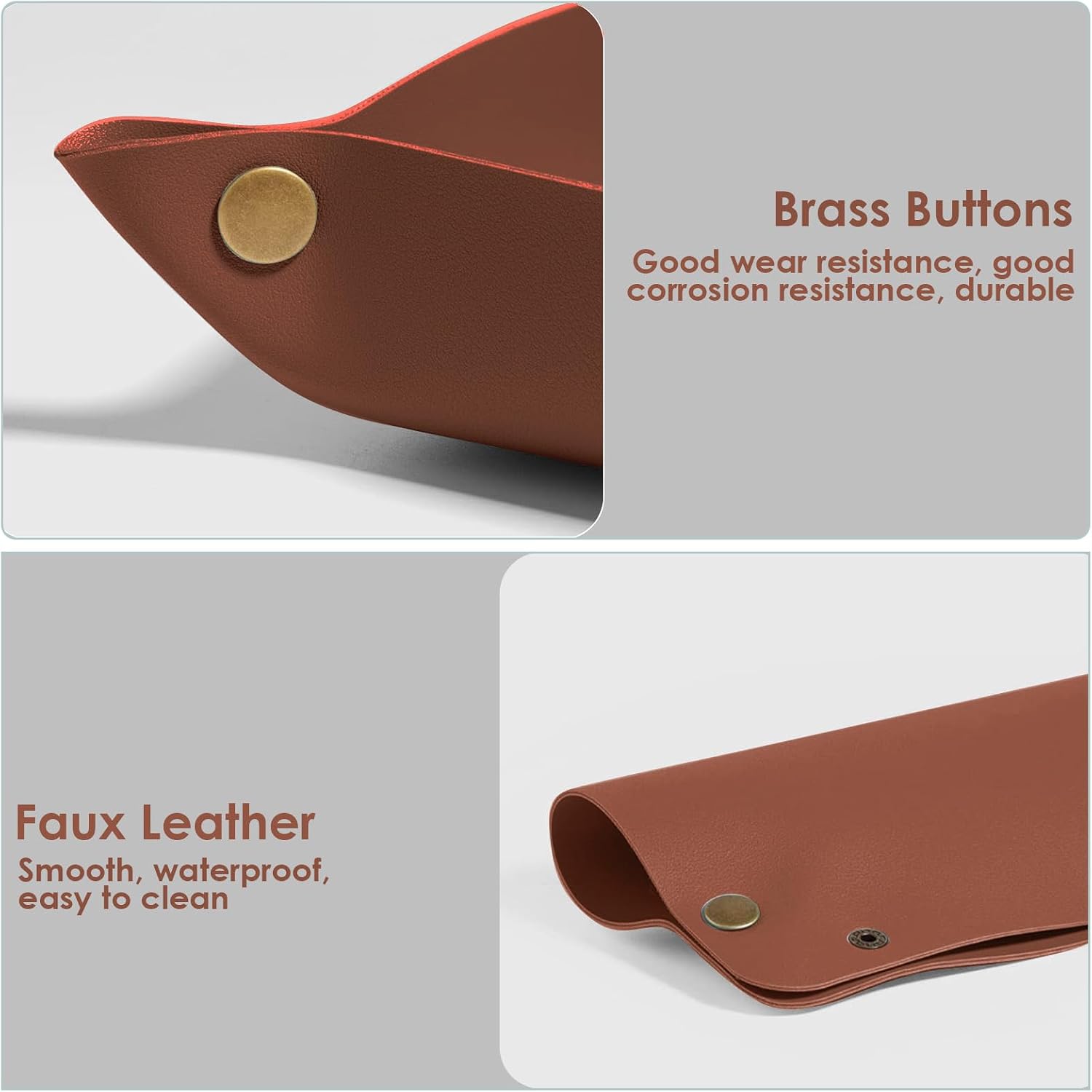 2 Pack (Size:9.84"&7.87") PU Leather Jewelry Valet Tray,Portable Entryway Table Nightstand Desk Tray Catchall Travel Plate Organizer for Phone, Keys, Wallet, Watch,Coin (Brown)