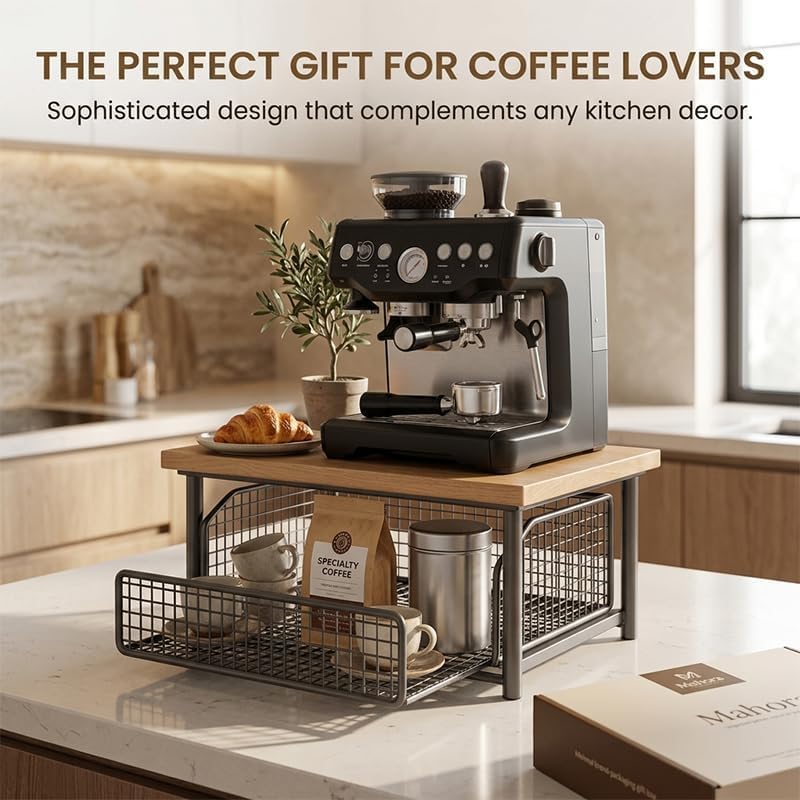 Desktop drawer-style storage rack with wooden top—suitable for kitchens, offi...