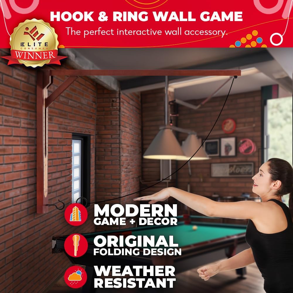 Swooc Games® - Hideaway Hook and Ring Game On A String - Weather Resistant &a...
