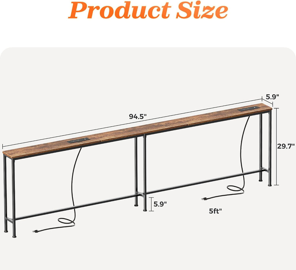 SUPERJARE 94.5 Inch Sofa Table with 2 Power Outlets and USB-C Ports, 5.9 Inch...