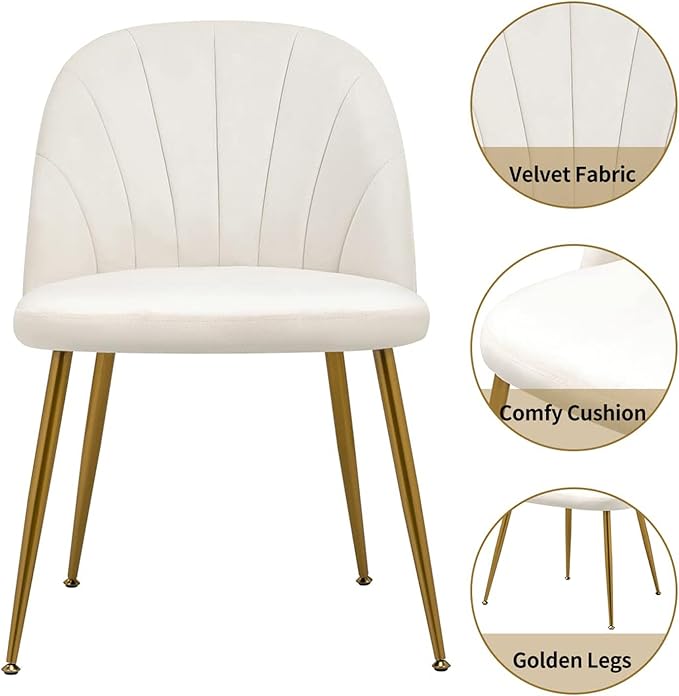 Velvet Dining Chairs Set of 2, Upholstered Mid Century Modern Dining Chairs, ...