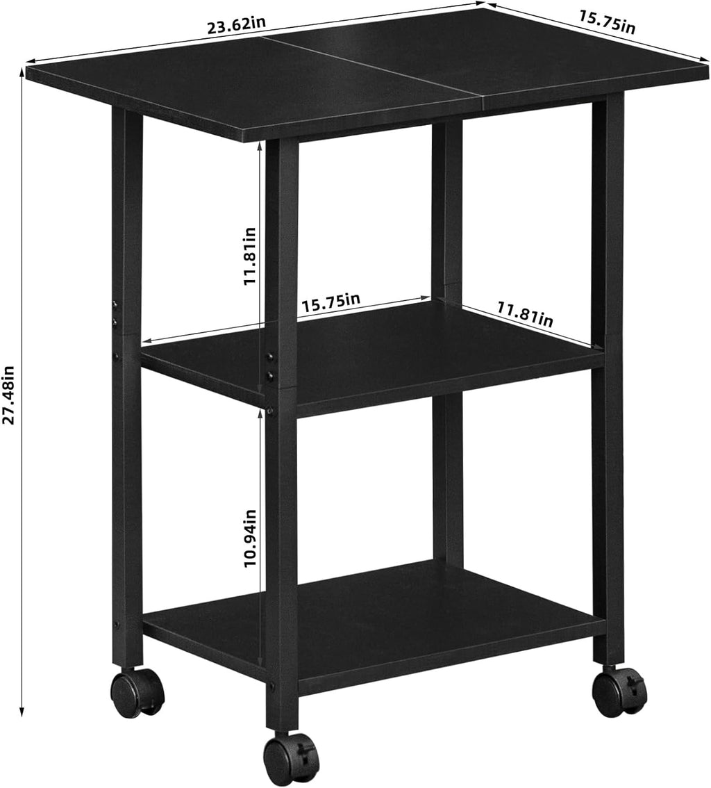 Lerliuo 3-Tier Printer Stand, Industrial Mobile Printer Table with Storage Shelf and Steel Frame, Rolling Printer Cart Holder with Lockable Wheels for Home, Office (Black)