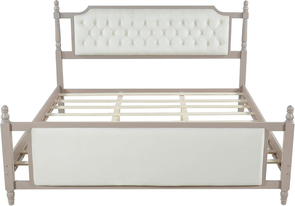 Peanu King Size Upholstered Platform Bed, Tufted Velvet Headboard, Solid Wood...