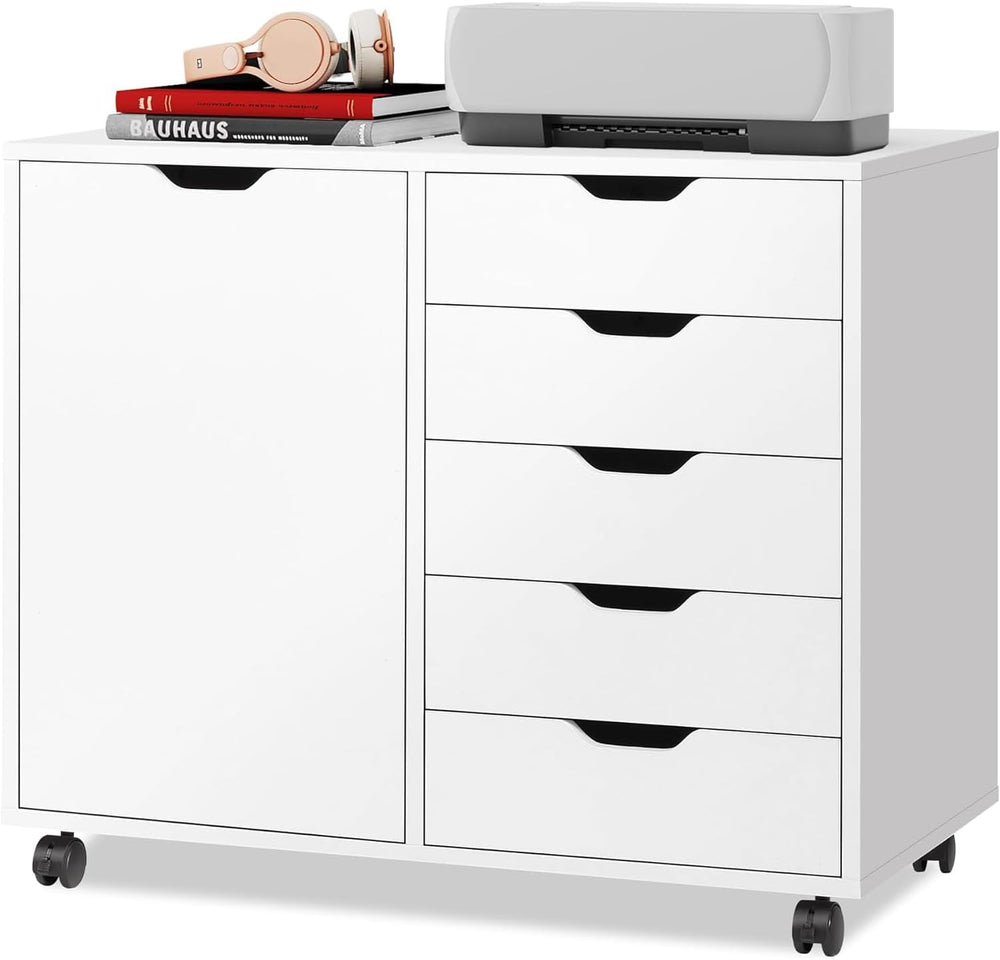 DEVAISE 5-Drawer Wood Drawer Cabinet, Office Storage Cabinet, White | Craft S...