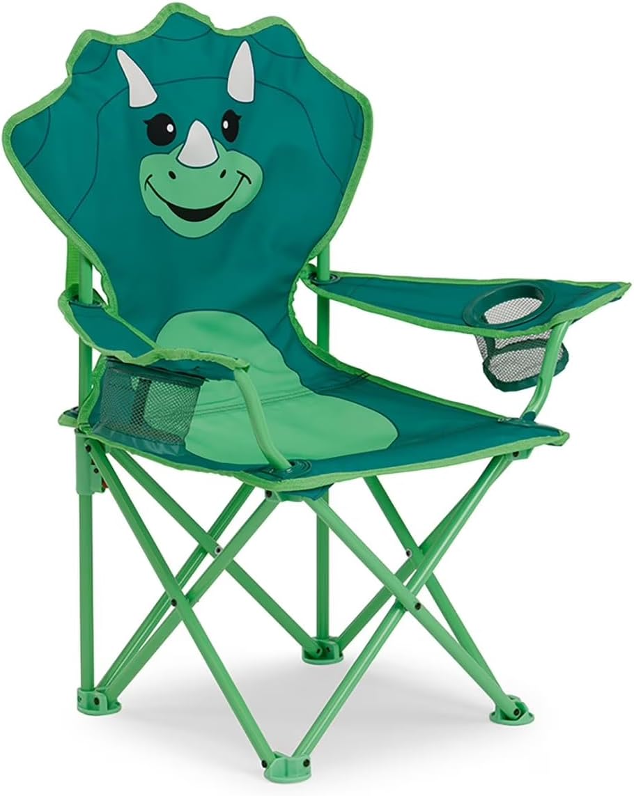 Kids Portable Folding Character Chair (Dinosaur) with Carry Bag - Durable Steel Frame, Built-in Cup Holder