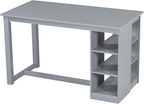 Merax 5 Piece Solid Wood Farmhouse Counter Height Dining Table Set with 3-Tier Storage Shelves,and 4 Upholstered Dining Chairs,Gray