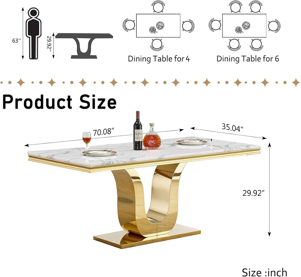 SSLine 68'' Marble Dining Table,Luxury Rectangular Kitchen Dining Roo...
