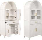 71" Tall Arched Pantry Cabinet Farmhouse Kitchen Pantry with Glass Door, Modern Freestanding Storage Cabinets with Adjustable Shelves & Drawers for Living Room, Kitchen, Dining Room (Arched A, White)