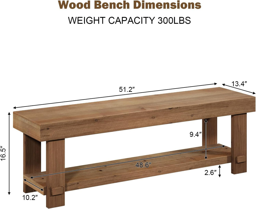HOKYHOKY 51.2" Long Solid Wood Bench Farmhouse Entryway Bench, End of Be...