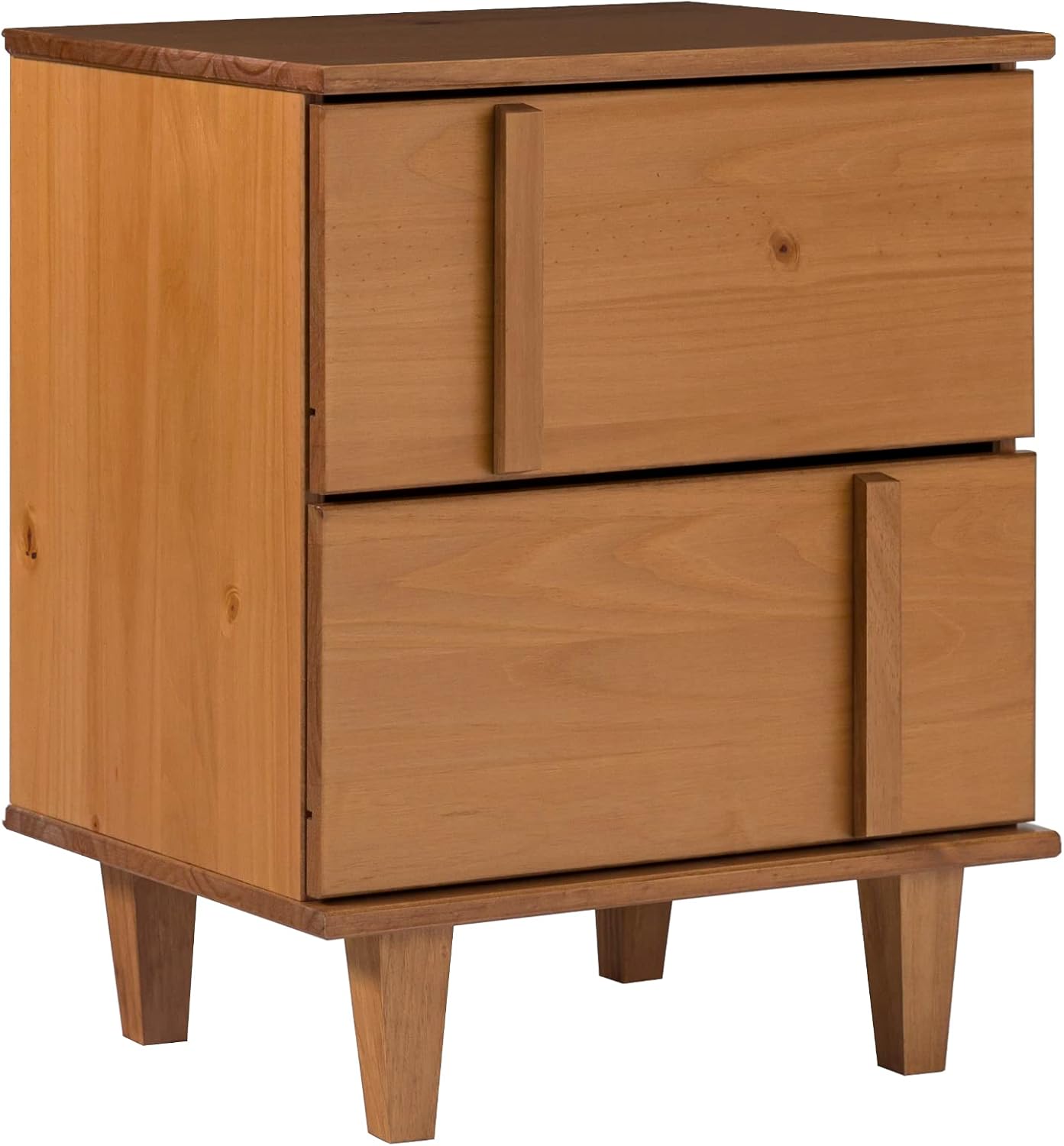 Walker Edison Sprague Contemporary Detailed Drawer Solid Wood Nightstand, 20 Inch, Caramel