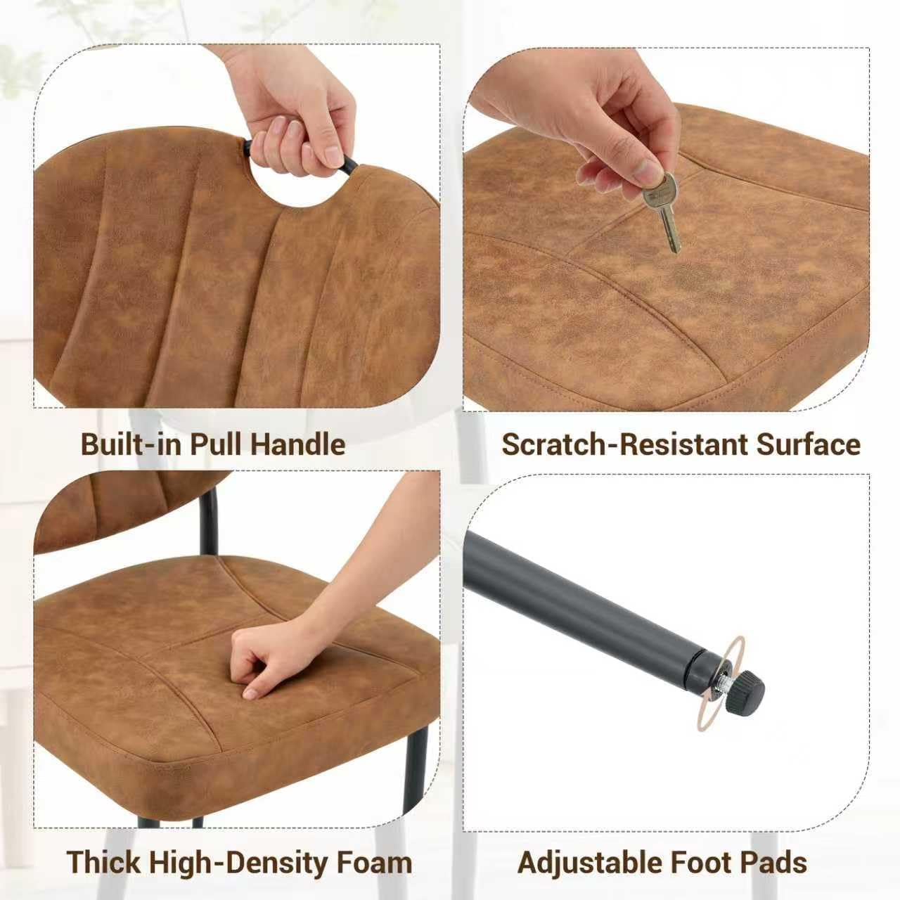 46.4" Round Dining Table Set for 4, Modern Kitchen Table Chairs Set of 4 Wood Dining Table Upholstered Chair with Metal Leg for Dining Room (Brown-2, 46.4" Walnut Table + 4 Chairs)
