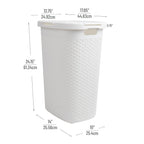 Mind Reader Slim Laundry Hamper with Lid, 60L Clothes Basket, Premium Wicker Design, Plastic, White
