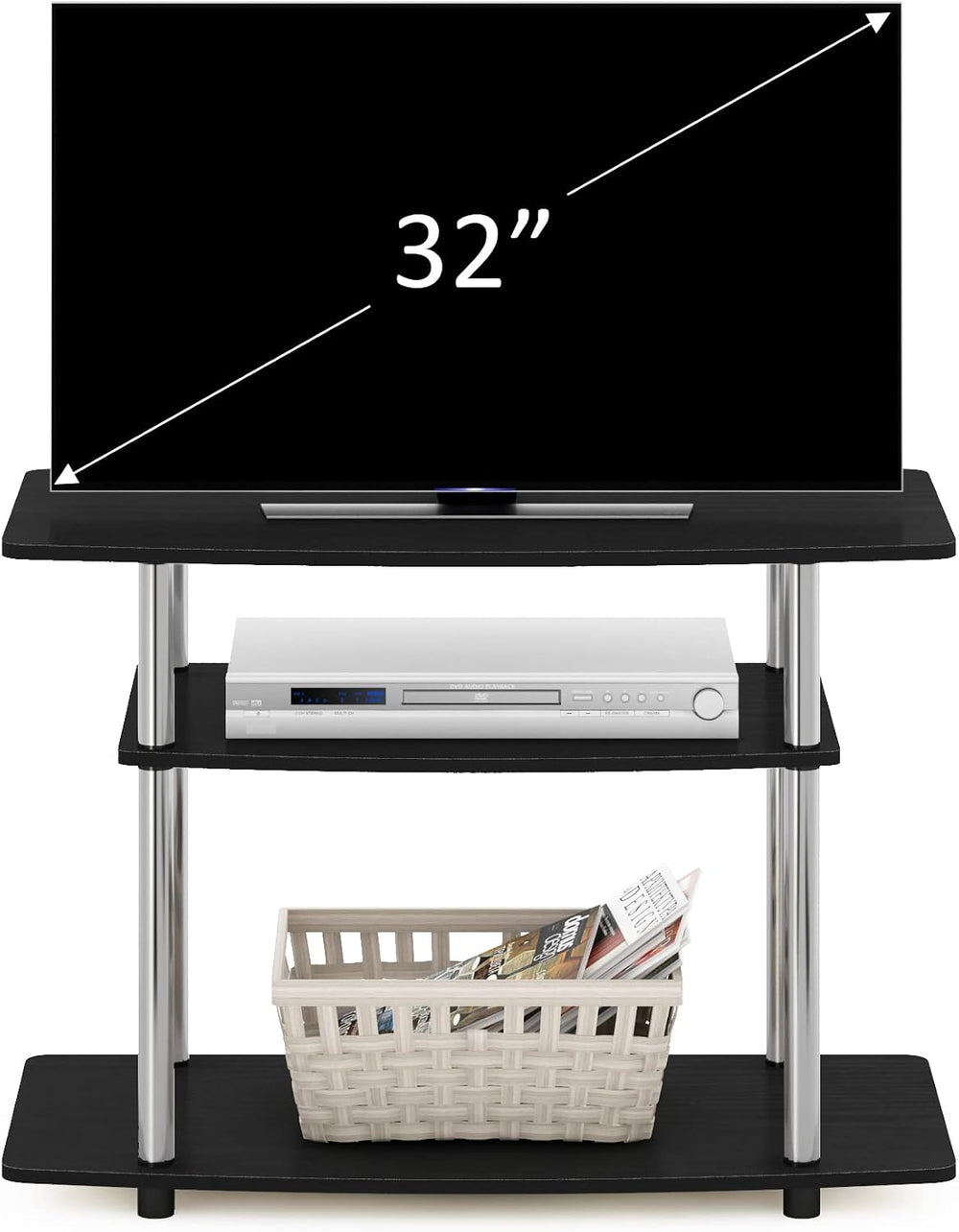 Furinno Turn-N-Tube TV Stand, 3-Tier Toolless Assembly Entertainment Center w...