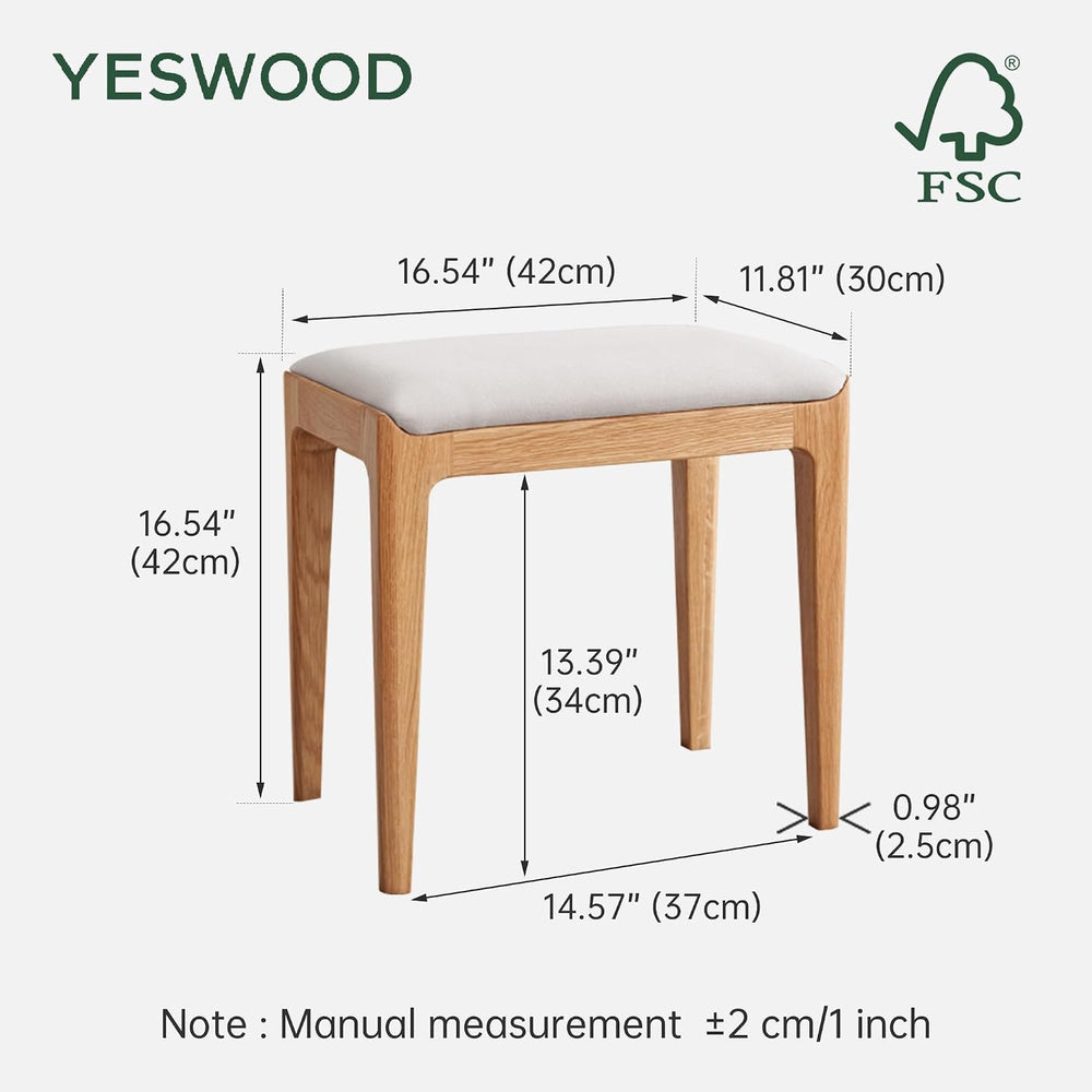 YESWOOD Solid Wood Small Vanity Stool Chair, High-Rebound Sponge Seat, Easy A...