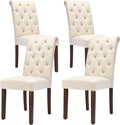 Tufted Dining Chairs Set of 4, Upholstered Parsons Dining Room Chairs, Fabric Kitchen Side Chair with Wood Legs, Beige