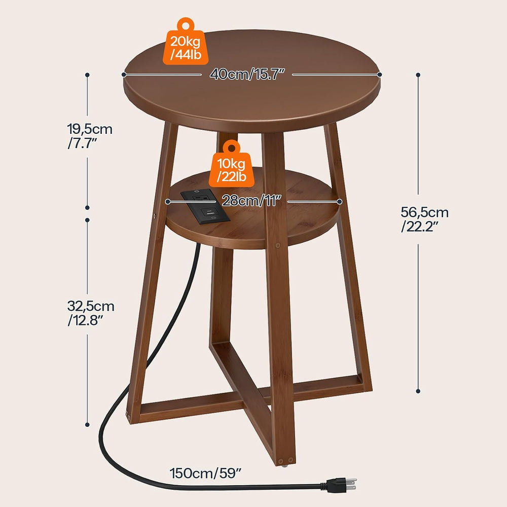 HOOBRO Round Side Table with Charging Station, Round Accent End Table with Ba...