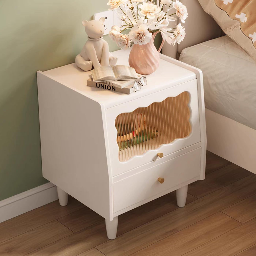 Gdrasuya10 White Solid Oak Wood Nightstand with 2 Drawers, Mid-Century Modern...