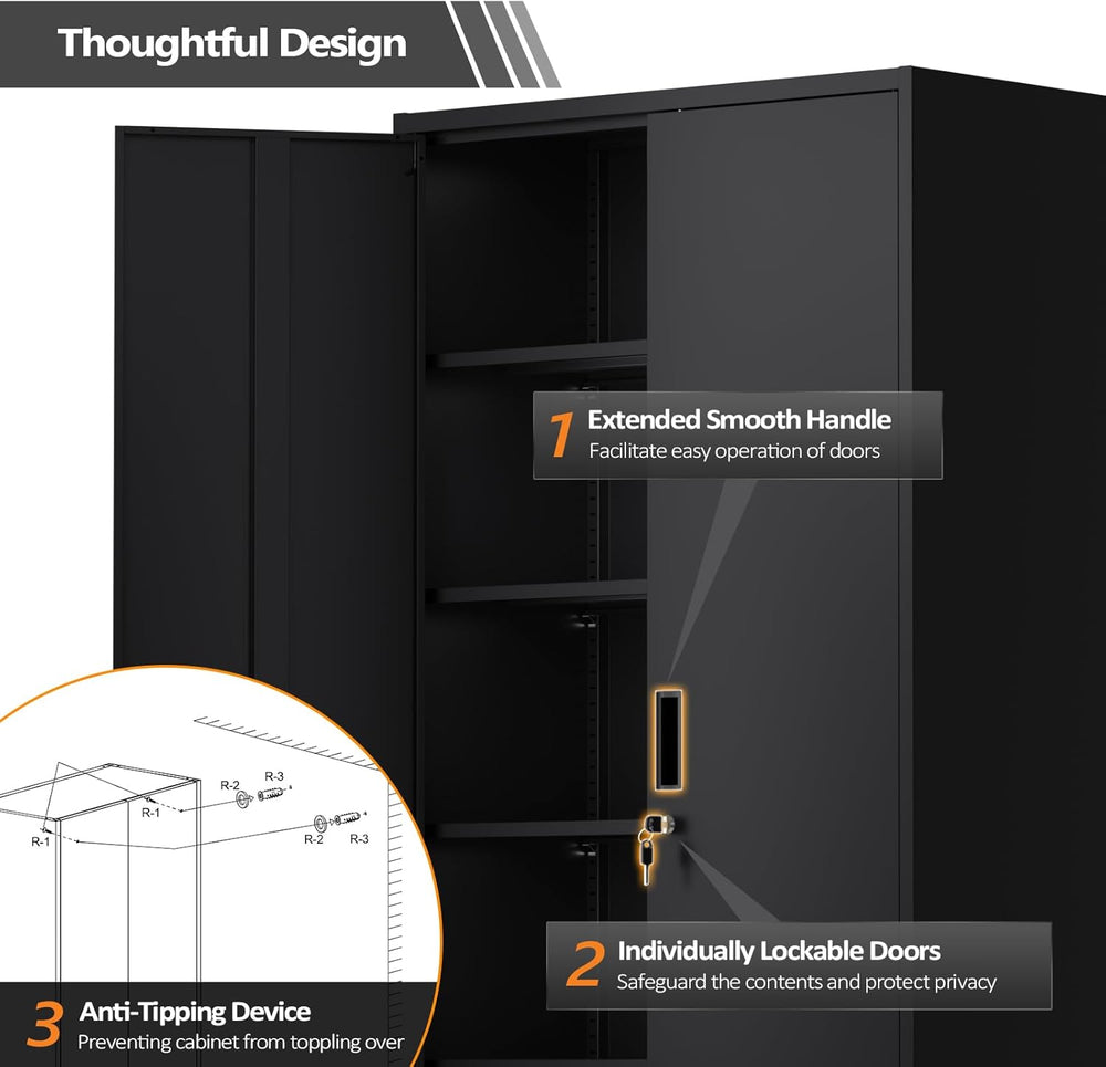 VINGLI Metal Garage Storage Cabinet with 2 Doors and 5 Adjustable Shelves, 71...