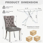 51 Inch Glass Dining Table Set for 4, Rectangular Glass Kitchen Table with 4 Upholstered Velvet Accent Chairs, 5 Piece Modern Dining Room Set, for Home, Apartment, Small Spaces - Grey Silver