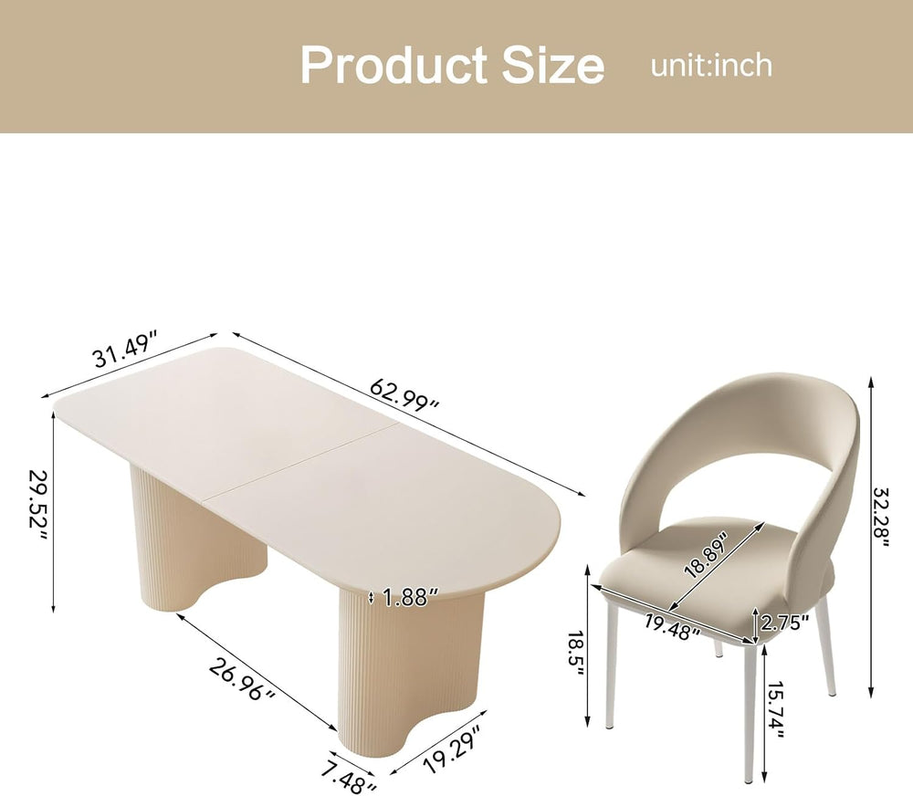 Dining Table Set for 6, Modern Cream White Kitchen Table with 6 Chairs, Dinin...