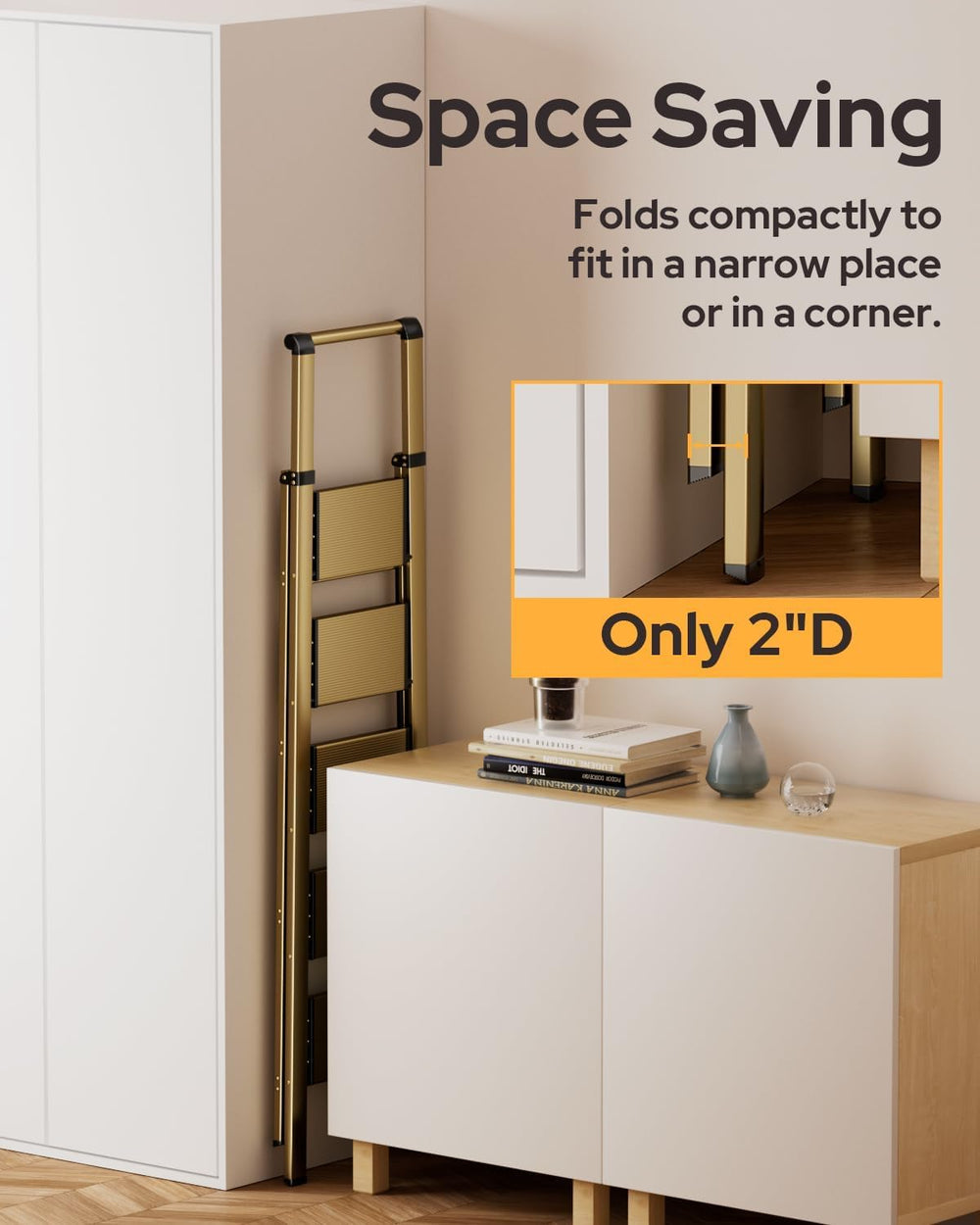 5 Step Ladder, Foldable 5 Step Stool, Gold
