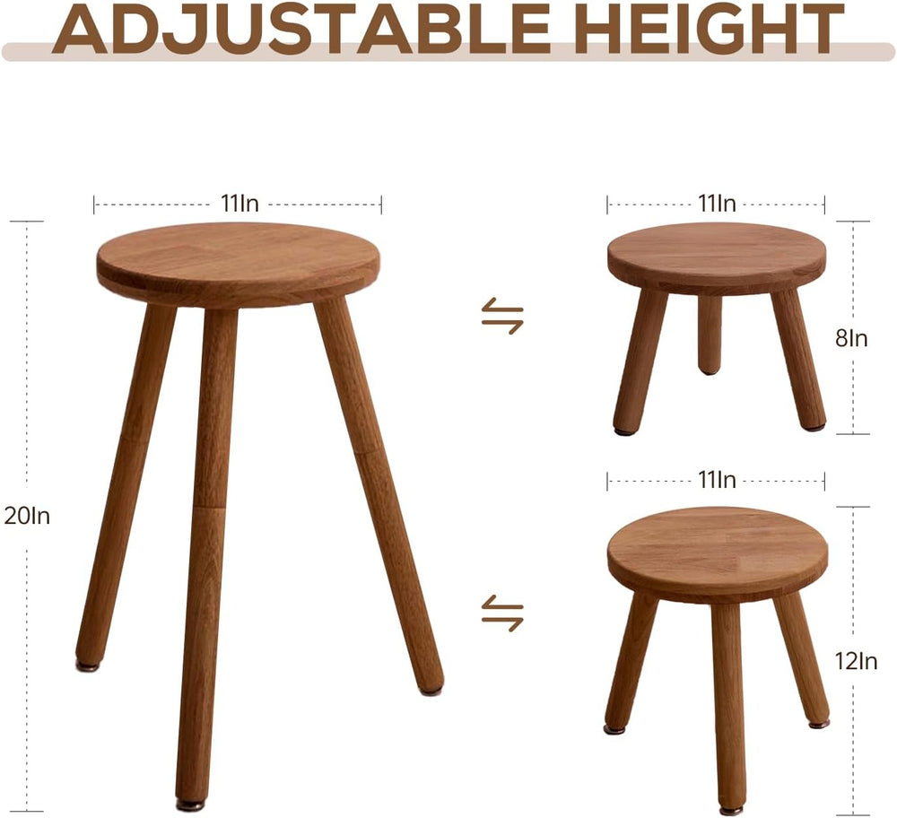 Small Round Side Table Adjustable Height Solid Wood Drink Table Indoor Tall P...