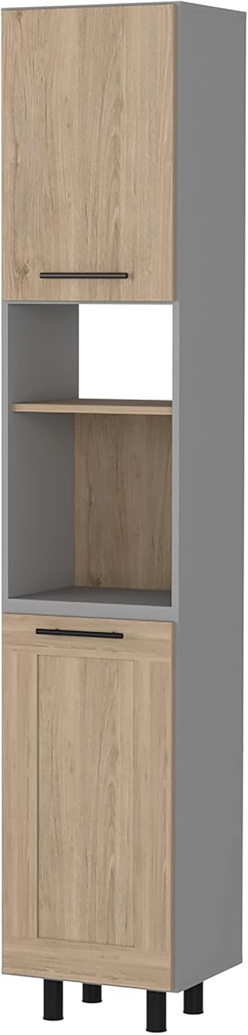 Devoux 2-Door 2-Shelf Kitchen Pantry Light Pine and Gray