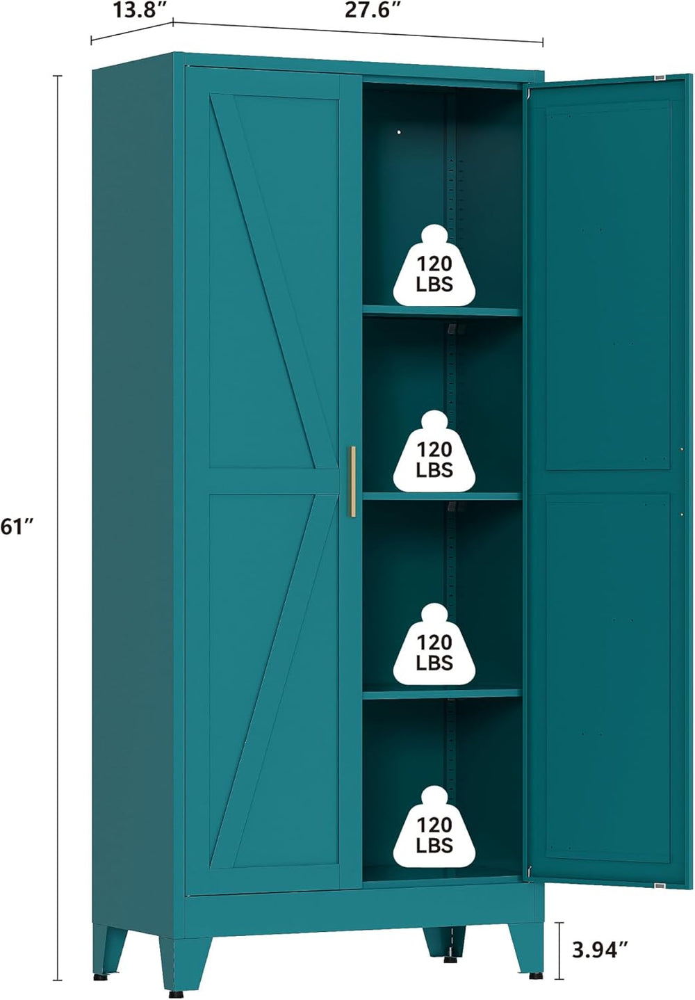 QINPTWUT 61" Metal Storage Cabinet, 4-Tier Kitchen Pantry with 3 Adjusta...