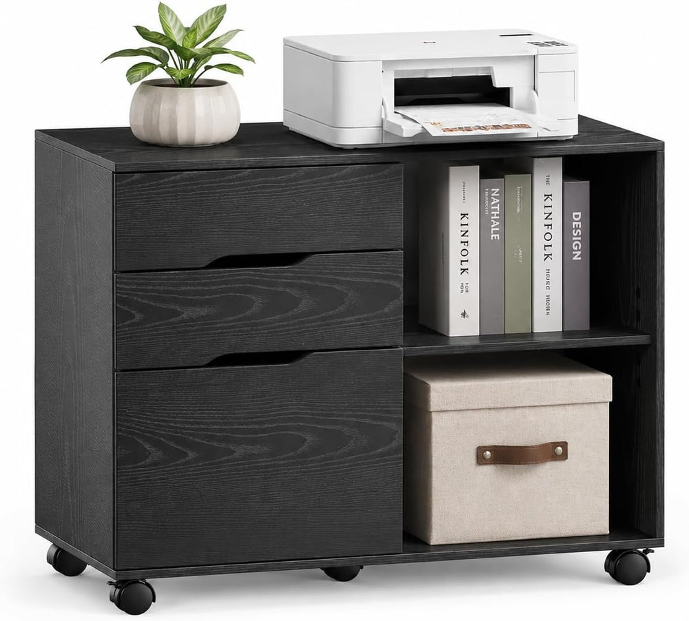 Simple Deluxe 3 Drawer Rolling File Cabinet, Wood Printer Stand with Adjustab...