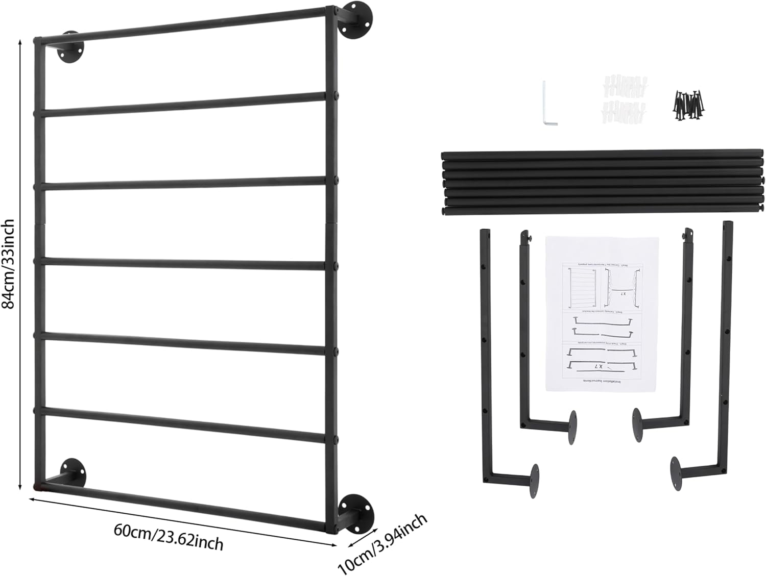 Wall Mounted Display Rack, 7-Layer Wrapping Paper Ribbon Organizer Scarves Tie & Scarf Rack Belts Towel Holder Necktie Hijab Stand Metal Shelving for Home, Retail Stores, Flower Shop