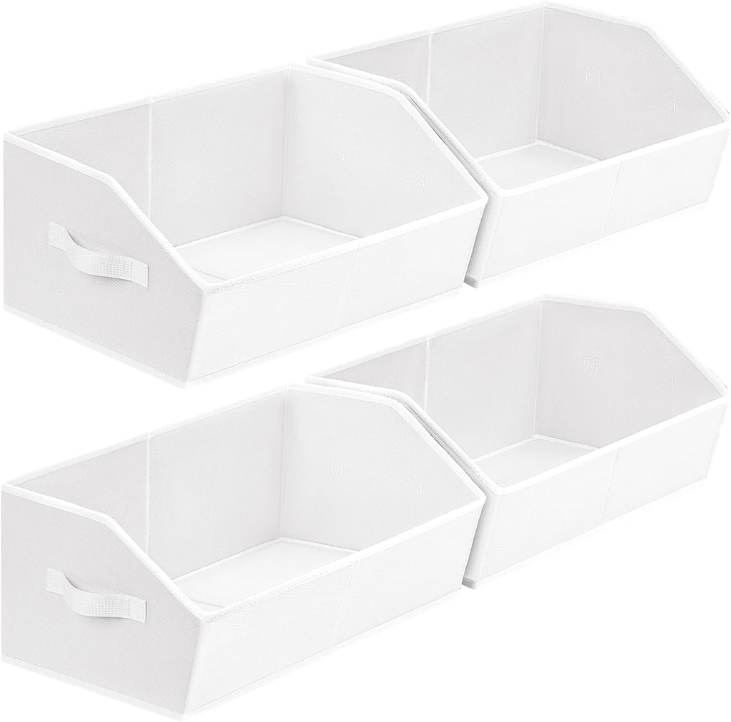 Closet Baskets for Shelves Trapezoid - Decorative Storage Baskets with Handle, Closet Bins for Organization, Shelf Storage Bins for Clothes, Books, Home, Office, 4 Pack, White