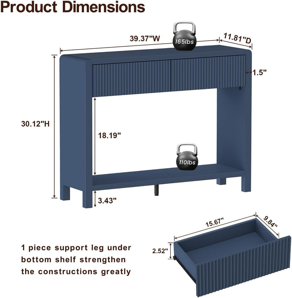 FATORRI Console Entryway Table with 2 Wood Fluted Drawers, 39.37" Blue |...