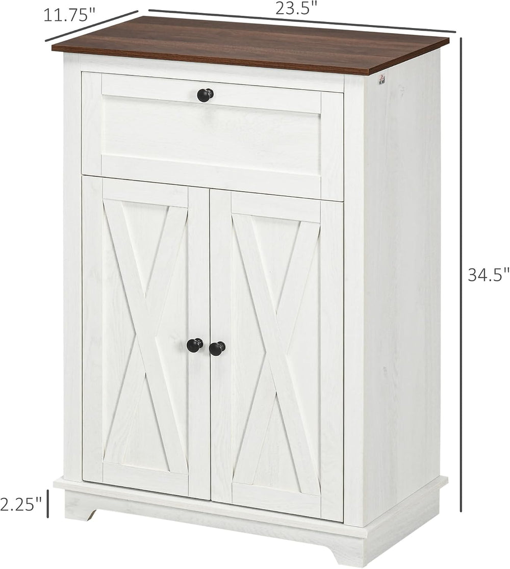 HOMCOM Farmhouse Barn Door Accent Cabinet with Double Doors White