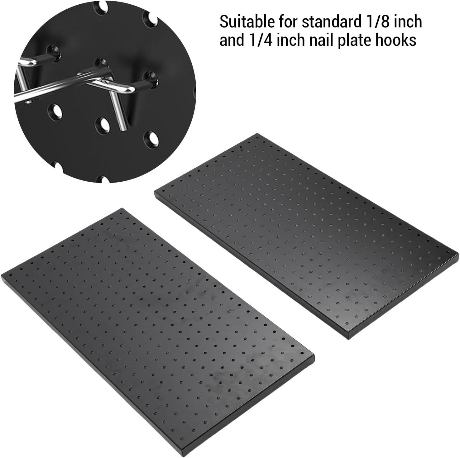 Hilitand Metal Pegboard Panels 2 Pack Heavy Duty Wall Mounted Tool Organizer Pegboard Tool Wall Organizer Peg Board for Garage Home Craft Room Kitchen with 288 Holes Powder Coated Steel