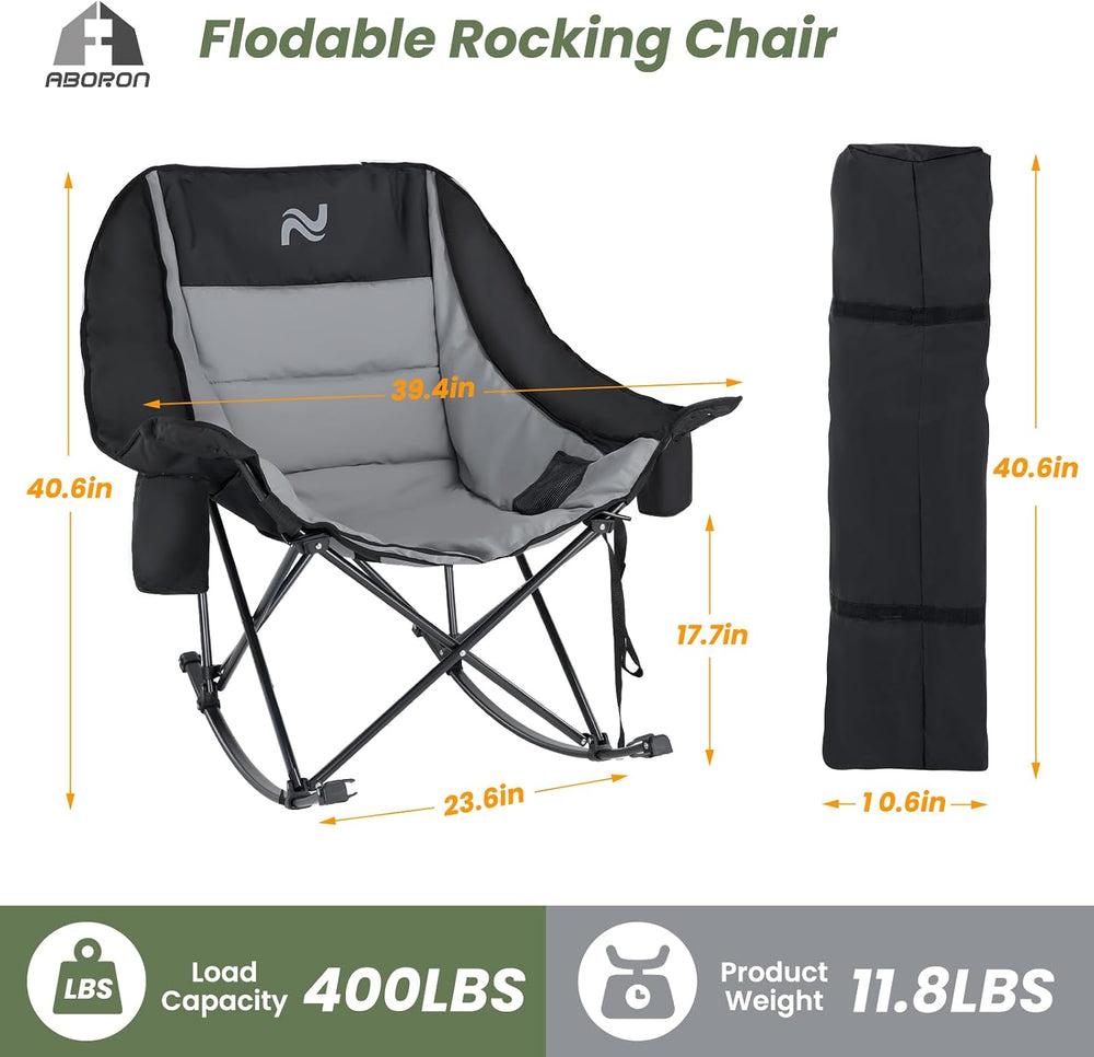 ABORON Oversized Rocking Chair for Adults, 400 lbs Heavy Duty Camping Chair |...