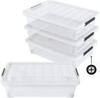 Pack of 4 Stackable Plastic Containers with Durable Latching Lids, Under Bed Storage Containers, 40 Quart