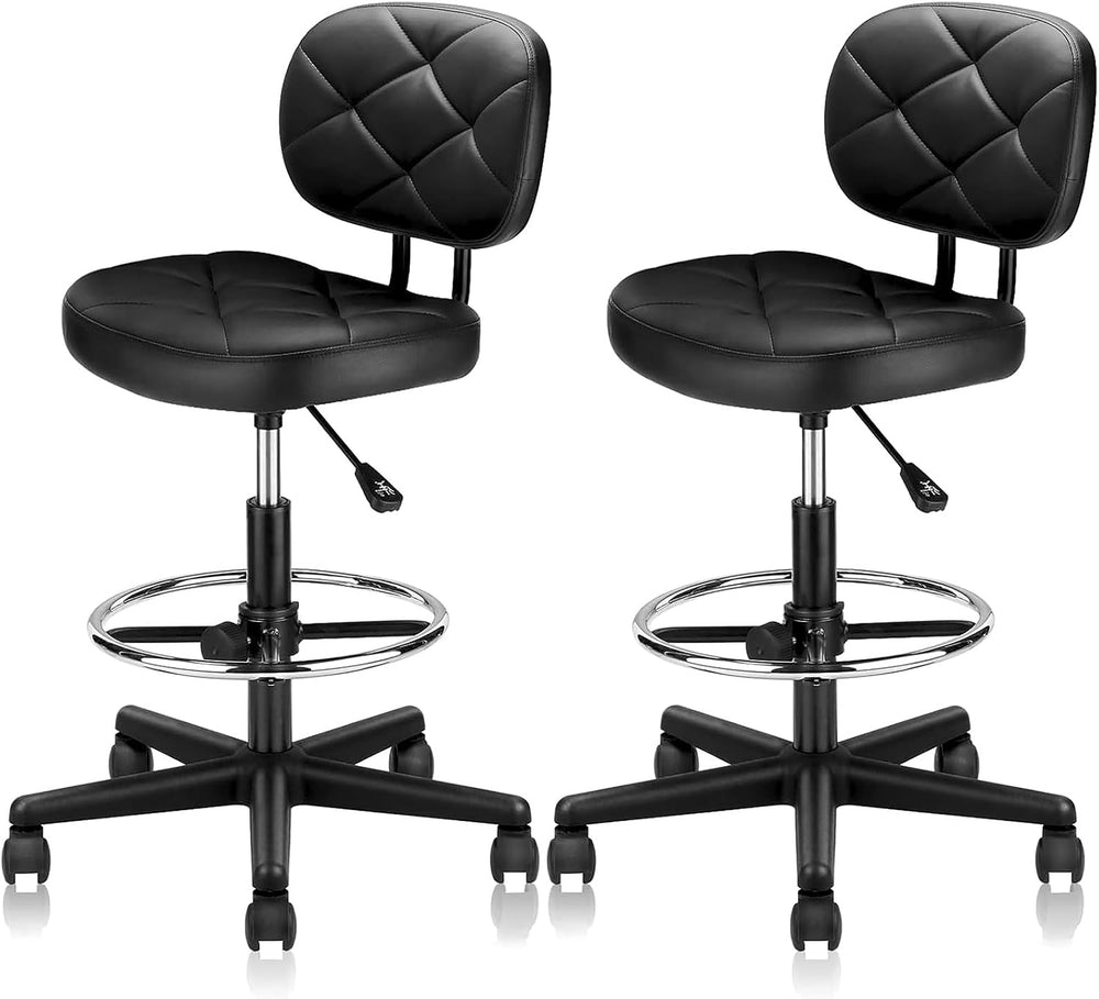 KLASIKA PU Leather Rolling Stools with Foot Rest and Back Support, Adjustable...