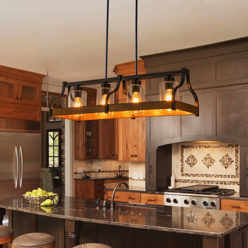 31.5" Farmhouse Chandeliers for Dining Room, Black Kitchen Island Lighting