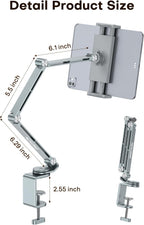 OMOTON Adjustable Tablet Stand for iPad, Desk Phone Holder for Bed with 2 Clamps, Flexible Aluminum Alloy Mount with 360° Rotation for 4-13" Devices