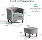 LINSY Accent Chair with Ottoman, Modern Barrel Chair Small Armchair Reading Chair with Footrest, Comfy Round Arms Chair for Living Room Bedroom Reading Room, Velvet, Grey