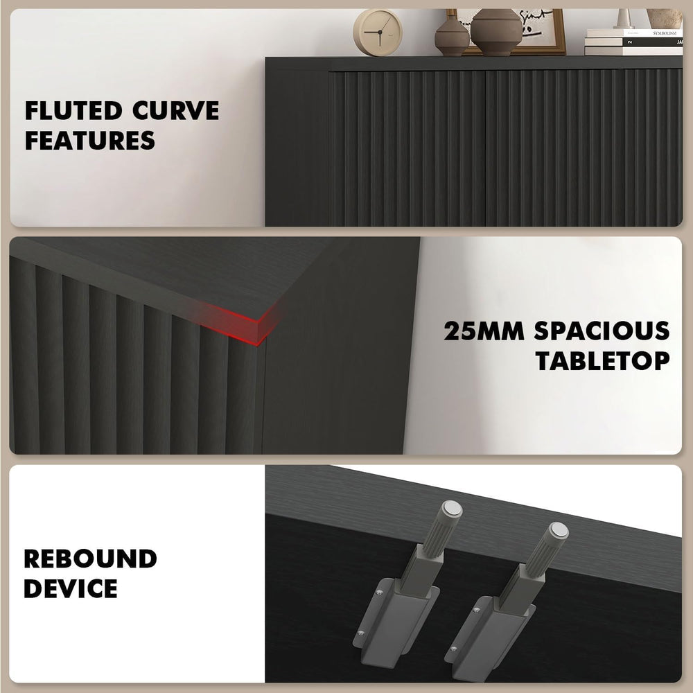 Fluted Sideboard Buffet Cabinet, 63" Credenza Storage Cabinet with 4/6 D...
