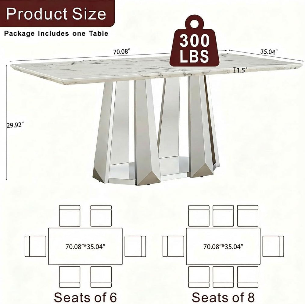 Luxury Rectangle Faux Marble 70" White Dining Table for 6-8 People, Mode...