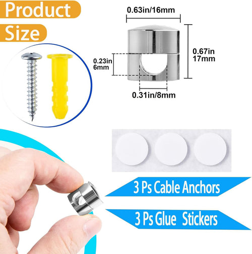 3 Sets Charger Cord Holder, Silver Metal Adhesive Cable Management Clips,Adjustable Cable Anchor Holders,Wire Organizer for Desk, Wall, Home, Office