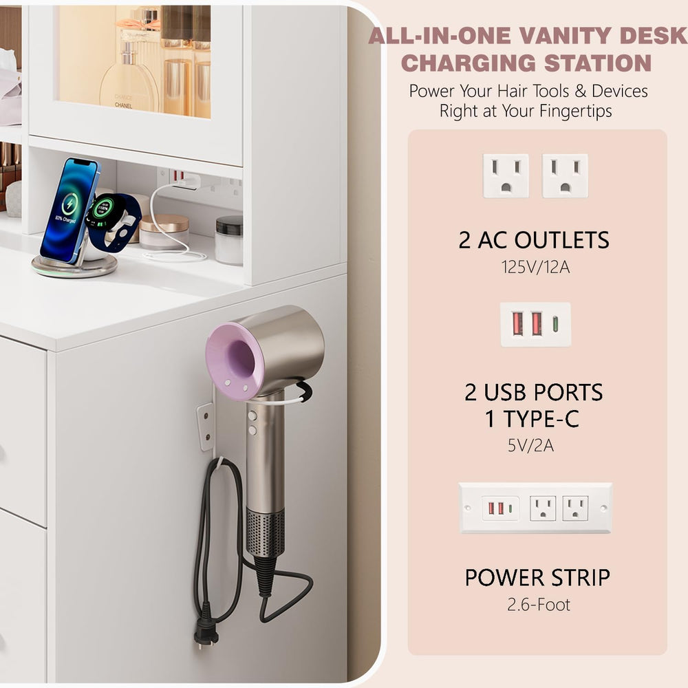 BZK Vanity Desk with LED Lights and Mirror, 35.4" Makeup Vanity Table wi...