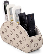 Remote Control Holders Organizer Box with 5 Compartment PU Leather Multi-functional Office Desk Storage Caddy Store Tv Remote for Media Player,Brush,Pencil,Glassees&Office Supplies (Begin+BrownF)