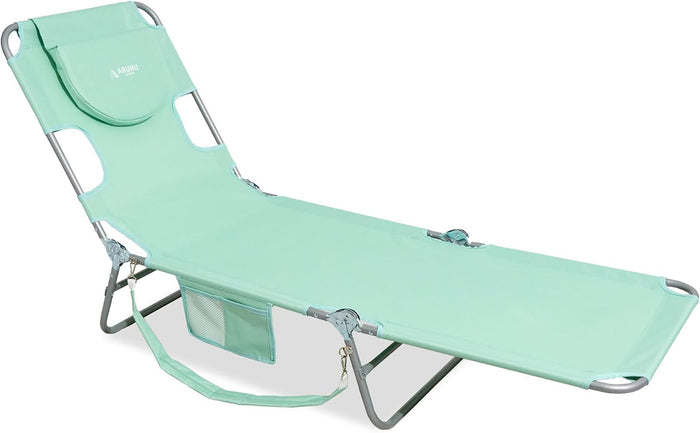 Beach Lounge Chair, Outdoor Chaise Lounger with Face Hole, 5-Position Reclining Beach Chair Face Down Tanning Chair with Carry Strap,Side Pocket, Portable Camping Cot for Patio,Poolside