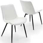 Brage Living Dining Chairs Set of 2, PU Leather Modern Armless Kitchen Dining Room Chairs, Upholstered Accent Side Chairs with Metal Legs (Pearl White)