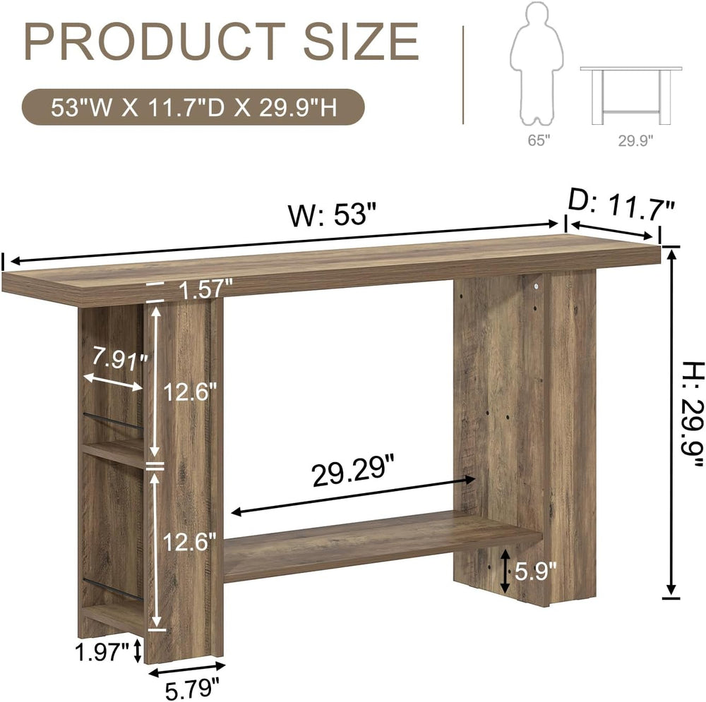 FOLUBAN 53 Inch Long Entryway Table, 2-Tier Wood Console Table with Storage S...