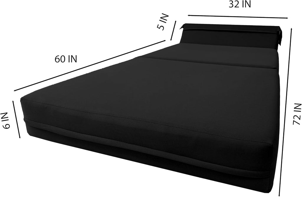 D&D Futon Furniture Sleeper Chair Folding Foam Bed, Portable Studio Guest Sofa Beds 6 x 32 x 70 Black